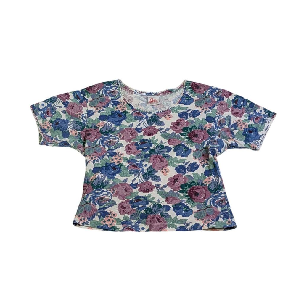 90s Vintage Floral Cropped Tee Made in USA Cottagecore Grandmacore Large